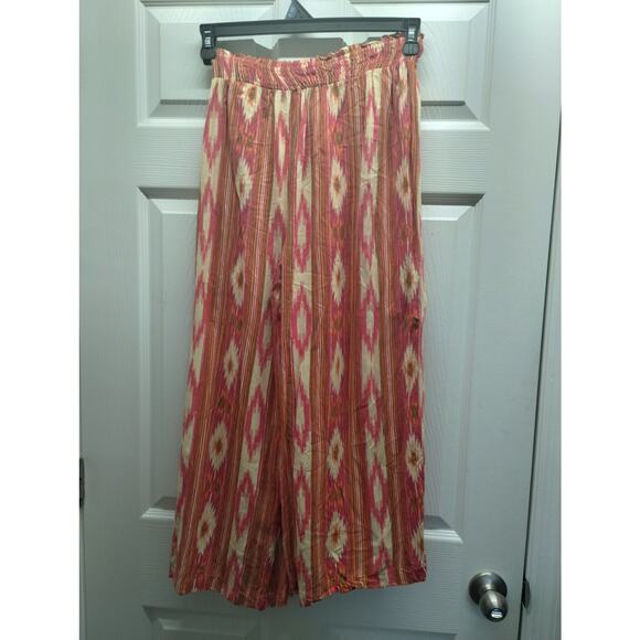 Vintage Angie Size Small Y2K Wide Leg Aztec Southwestern Boho Crop Pull-On Pants - Picture 3 of 4